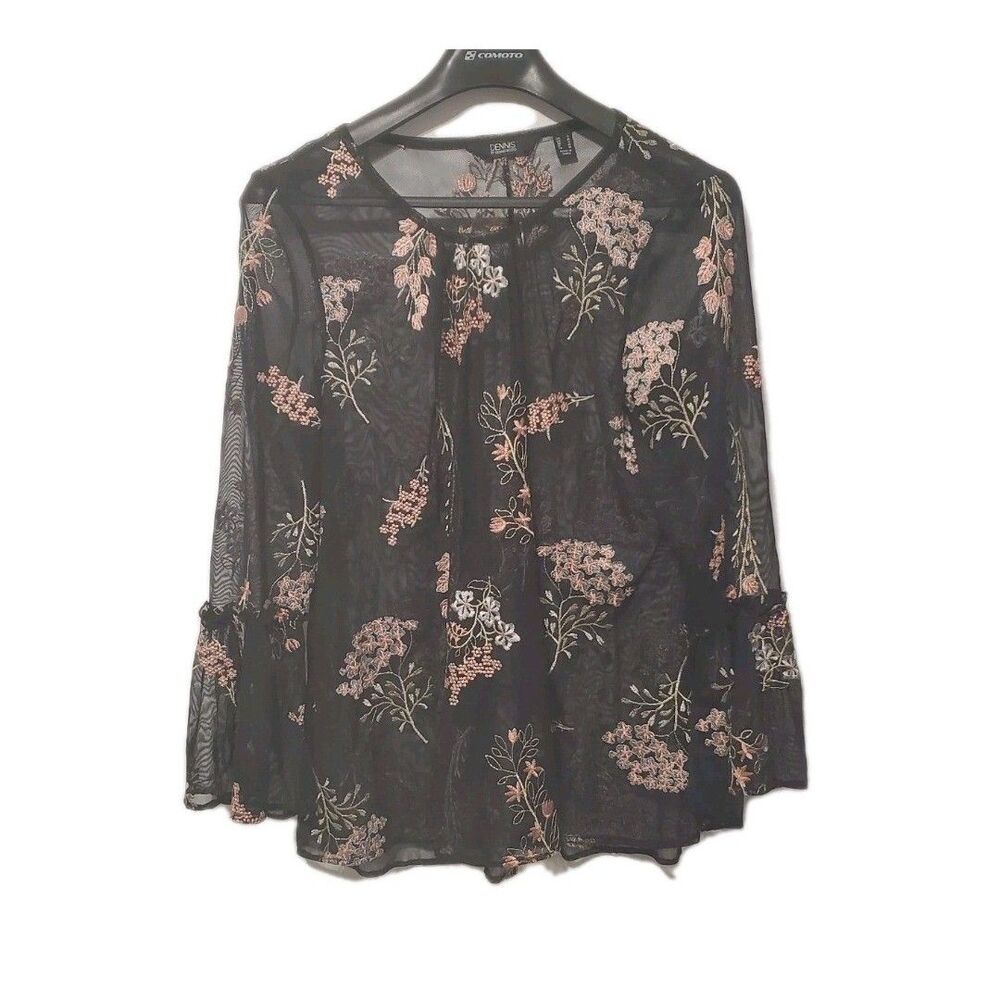 Dennis Basso Embroidered Mesh Top Size Small Boho Blouse Festival Coverup